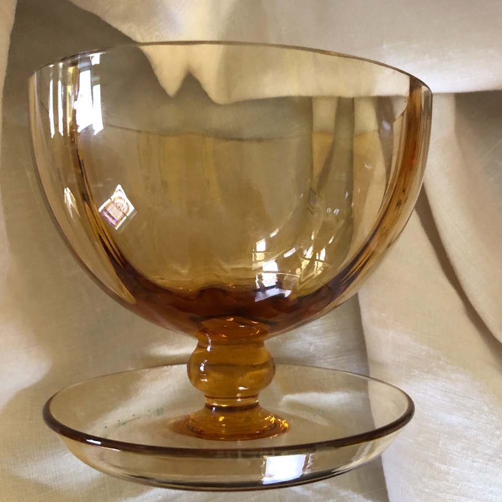 Vintage Inspired Amber Color Glass Dessert Compote